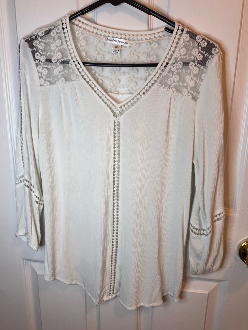 JohnPaulRichard Ivory Lace-Yoke V-Neck Blouse